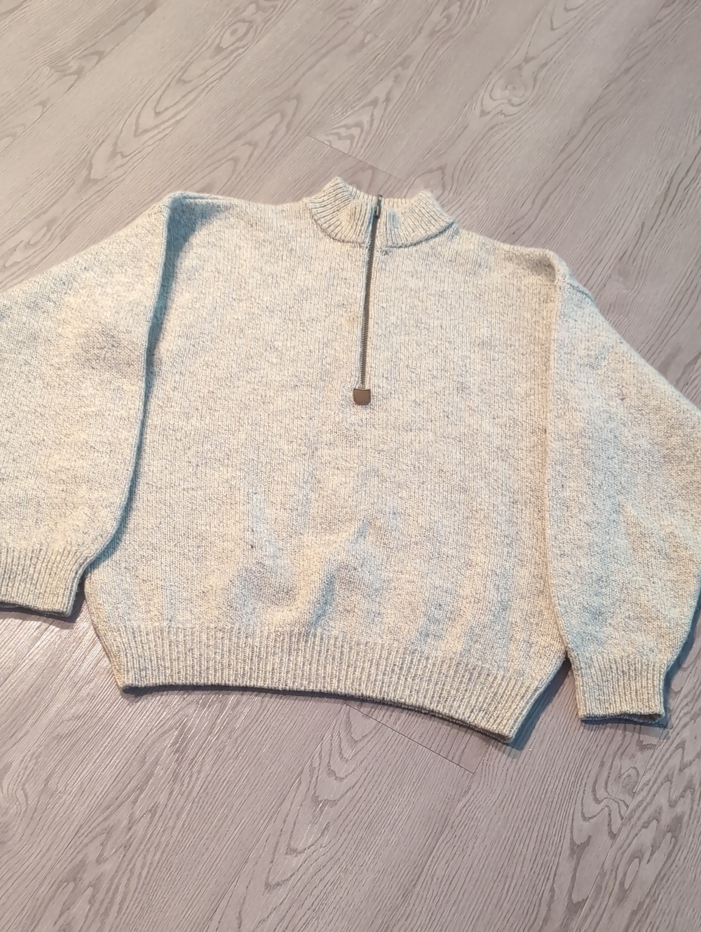 Men's Half-Zip Knit Sweater in Light Cream